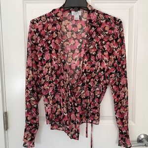 Vintage Ann Taylor Loft Silk Floral Wrap Blouse Sz 8